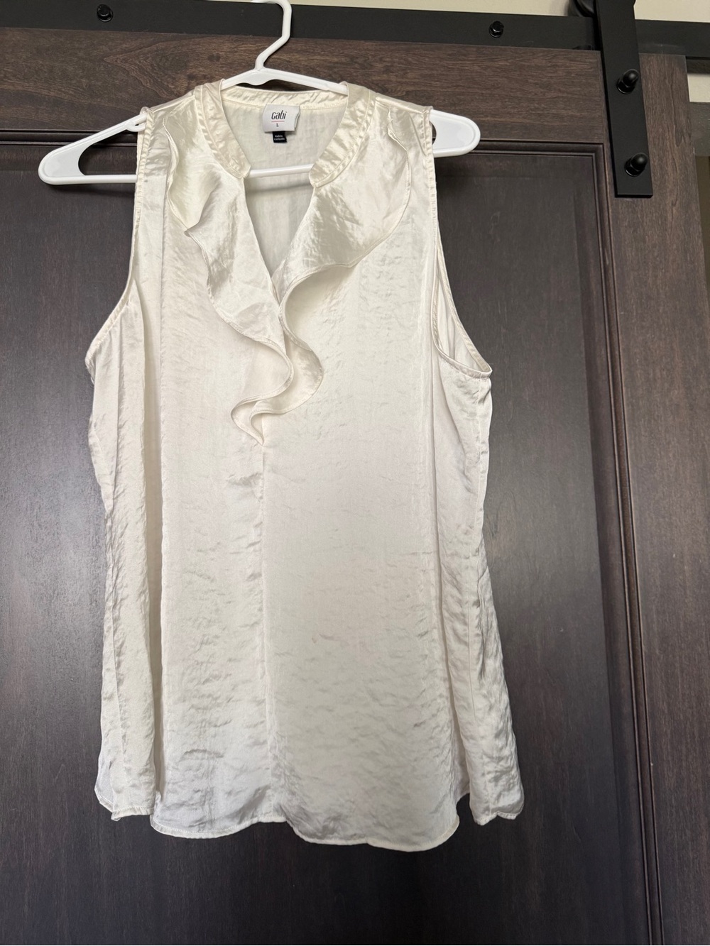 CAbi Cream Ruffle V-Neck Sleeveless Top